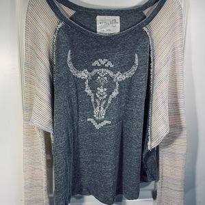 We The Free People bull skull embroidered top L